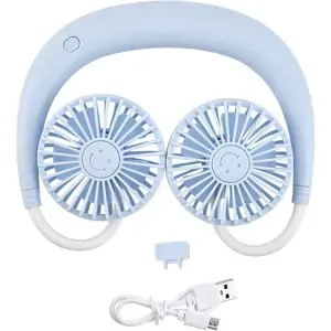 The Jewellery Channel Portable Neck Fan with USB Rechargeable (1200mah) -Blue