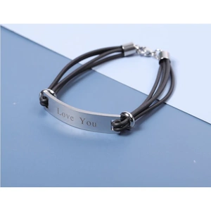 The Jewellery Channel Personalised Genuine Leather Engravable ID Bracelet - Size 7