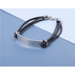 The Jewellery Channel Personalised Engraved Genuine Leather ID Bracelet for Men - Size 7.5Inch