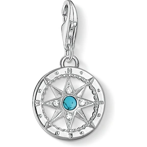 THOMAS SABO Silver Pave Synthetic Turquoise Compass Charm 1228-405-17