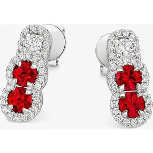 Tivon 18ct White Gold Ruby and Diamond Halo Cluster Stud Earrings EW-0931-RB