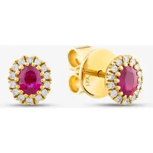 TJH Collection 18ct Yellow Gold Oval Cut Ruby & Brilliant Cut Diamond Halo Stud Earrings EFX1440RU 18KY