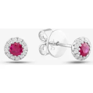 TJH Collection 18ct White Gold Brilliant Cut Ruby & Diamond Halo Stud Earrings 36845G1