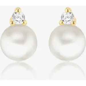 TJH Collection 9ct Yellow Gold Fresh Water Pearl Cubic Zirconia Stud Earrings 1.59.1886