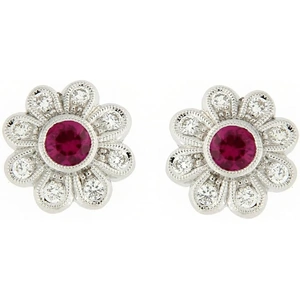 Ungar & Ungar Ungar & Ungar 18ct White Gold Diamond & Ruby Flower Stud Earrings 8WE3969(A)D RU