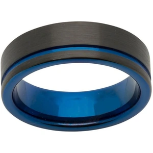 Mens Unique & Co Base metal 7mm Tungsten Carbide with Blue and Black IP Size S