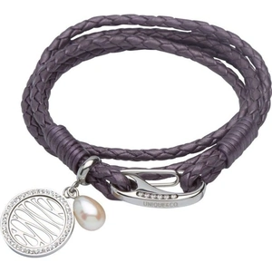 Ladies Unique & Co Stainless Steel & Leather Pearl Wave Charm Bracelet