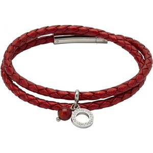 Ladies Unique & Co Stainless Steel Red Leather and Agate Charm Bracelet