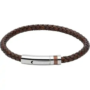 Unique & Co Stainless Steel Antique Brown Leather Bracelet
