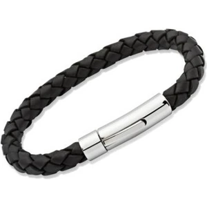 Unique Stainless Steel 23cm Black Leather Bracelet A40BL/23CM