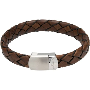 Unique Stainless Steel Matte Polished Brown Leather Bracelet B434ADB/21CM