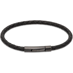 Unique Mens Black Leather & Black Stainless Steel Bracelet B503BL/21CM