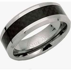 Unique Silver Tungsten Carbide Black Carbon 8mm Ring TUR-31-60