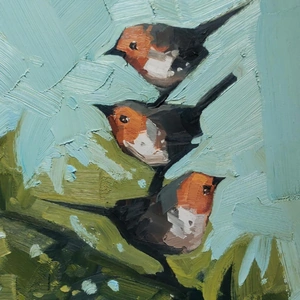 Vivek.contemporary Three Robins Oil Painting