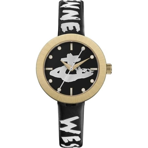 Vivienne Westwood Ladies Southbank Gold Plated Black Leather Strap Watch VV221GDBK